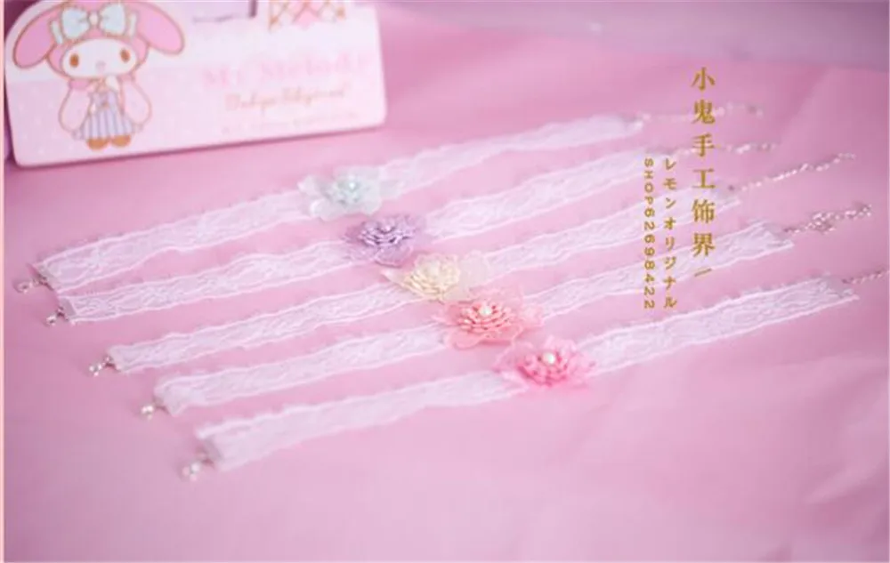 Япония бархат цветок кулон чокер Harajuku милая Лолита ленты цепи Косплей женское ожерелье B589
