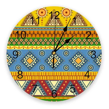 

Indian Ethnic Pattern Wall Clock Silent Non Ticking Round Clocks Home Office Classroom School Modern Decorative