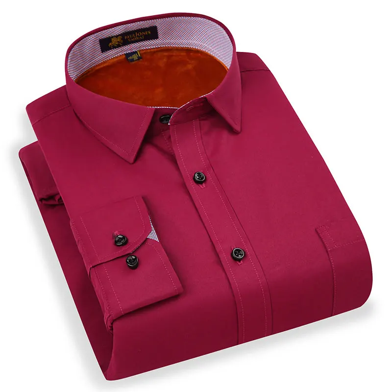 Модная однотонная мужская теплая рубашка зима брендовая плотная качественная бархатная Повседневная Деловая официальная Мужская рубашка с длинным рукавом - Цвет: BN005