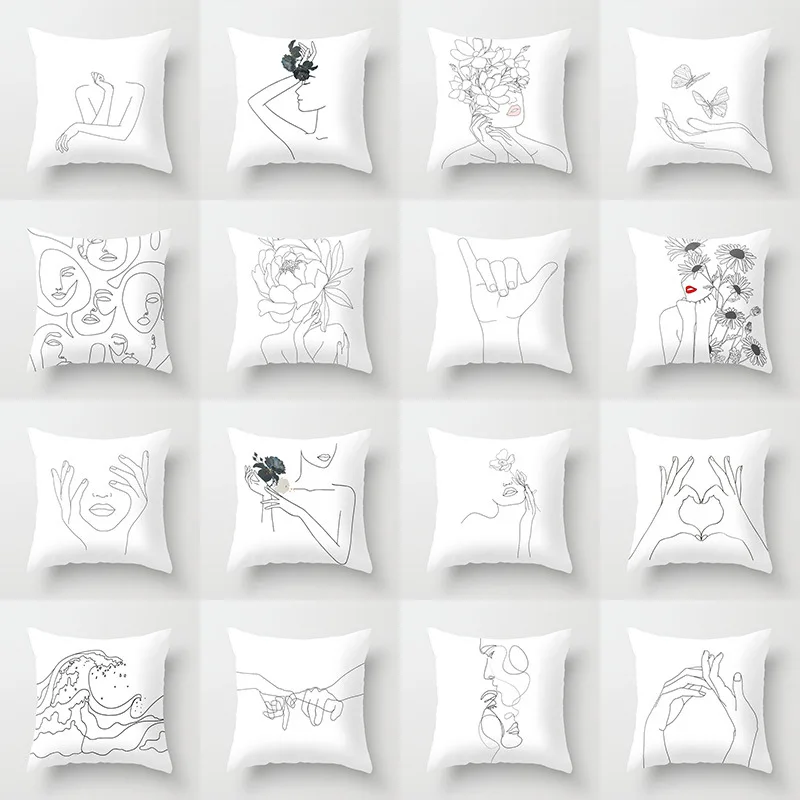 

Yaapeet 1pc Portrait Cushion Cover Brief Abstract Throw Pillow Case Hand Printed Cushion Cover Floral Pattern Cushion Decorative