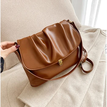 

Vintage Large Messenger Bags for Women 2020 Trend Hot Pleated Wax Leather Shoulder Crossbody Bag Fashion Ladies Travel Handbag
