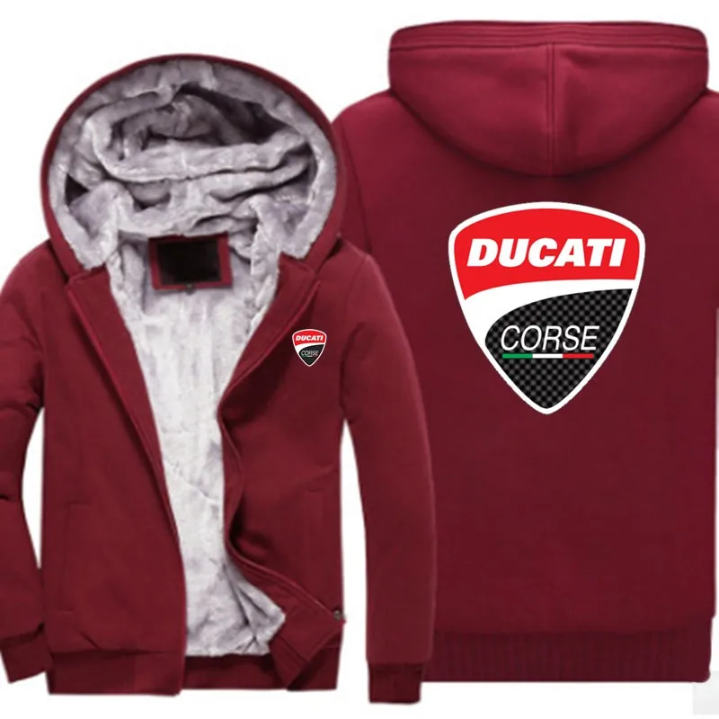 Новая зимняя куртка Ducati с принтом логотипа автомобиля плюс бархатная стеганая куртка на молнии теплая Толстовка Повседневная модная Harajuku мужская хлопковая куртка