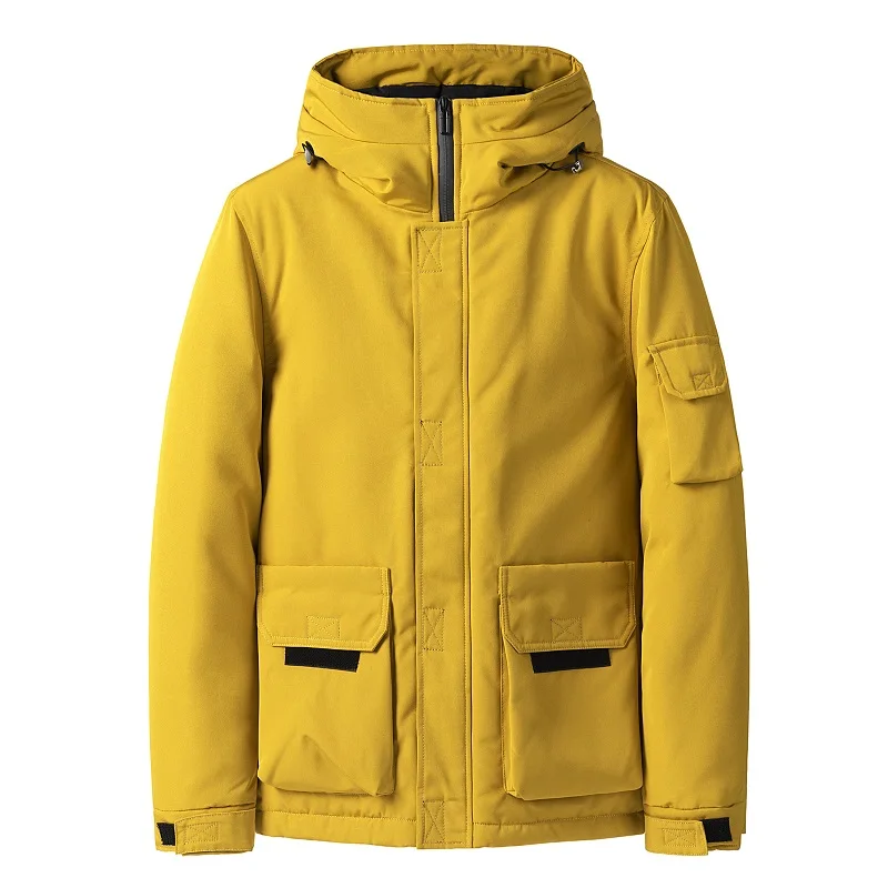 Yellow Модное мужское пальто с капюшоном, зимнее пальто в стиле сафари, хлопковая одежда, сохраняющая тепло, M-4XL, черный, синий, хаки, желтый, мужская хлопковая куртка - Цвет: Yellow