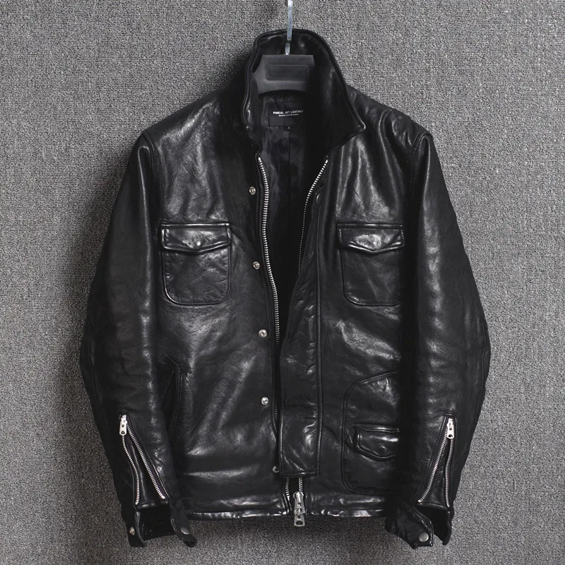 Notorious Black Men's Classic Biker Style Casual Sheep Leather Fashion Jacket