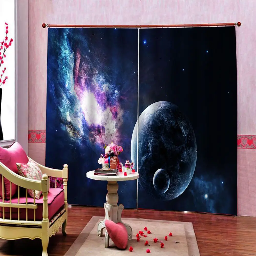 windows curtains Space kids room curtains girls modern curtains 3D