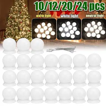 

10/12/20/24pcs Hollywood Style LED Vanity Light Bulbs Makeup Mirror Dressing Table Lamp Bulbs with US/EU/GB Plug Adapter