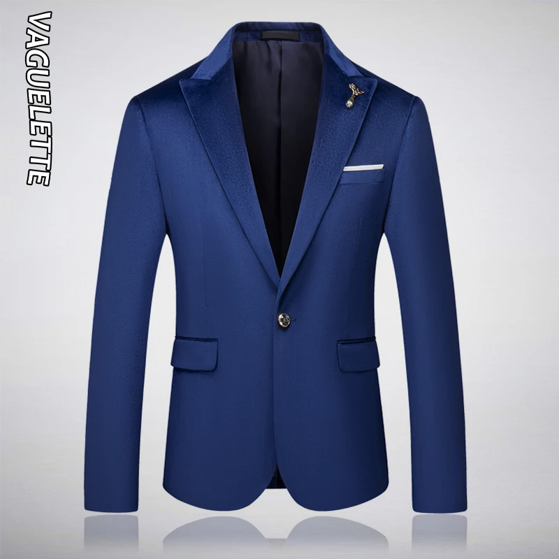 

Vaguelette Solid Form&Casual Velvet Jacket Blazer Men Royal Blue/Black/Green Wedding Mens Stage Blazer Slim Fit Luxury Jackets