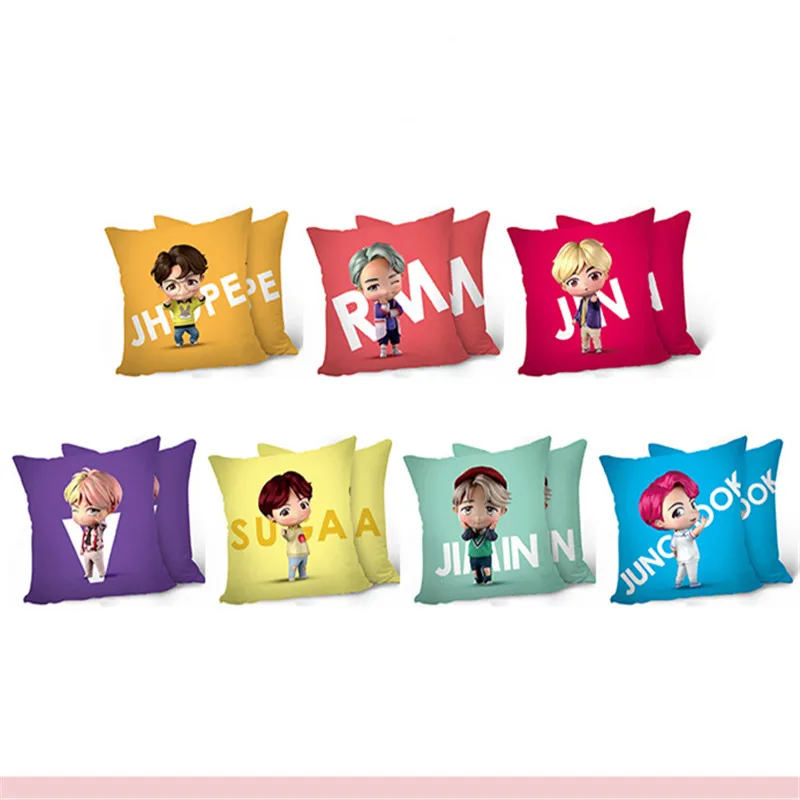 

Bangtan boys Cartoon Pillow Cover Print Pillow Case CottonThrow Pillow Cover Decoration Sofa car cushion double-sided pillow