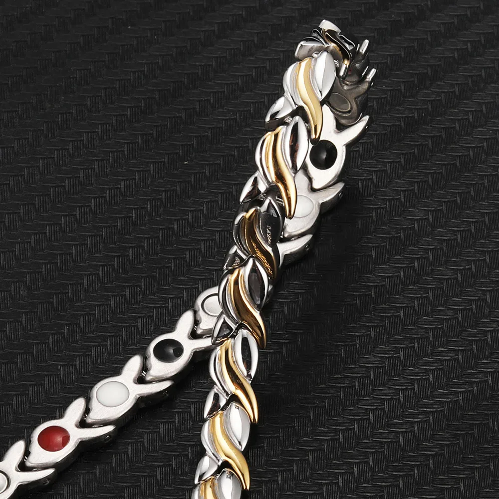 Classic Wavy Slimming Bracelet Black Gold Charm Titanium Steel Magnetic Bracelet Leaf Sports Health Care Weight Loss Product New