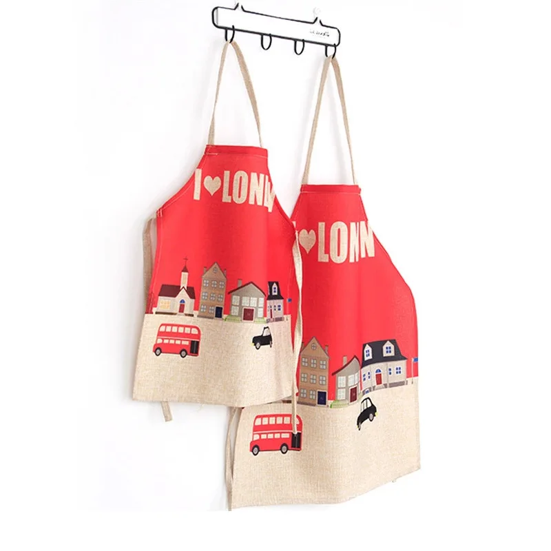 Cartoon Cute Cotton Linen Apron Parent-child Game Antifouling Aprons Kitchen Cooking Baking Protection Kid Adult Women Apron