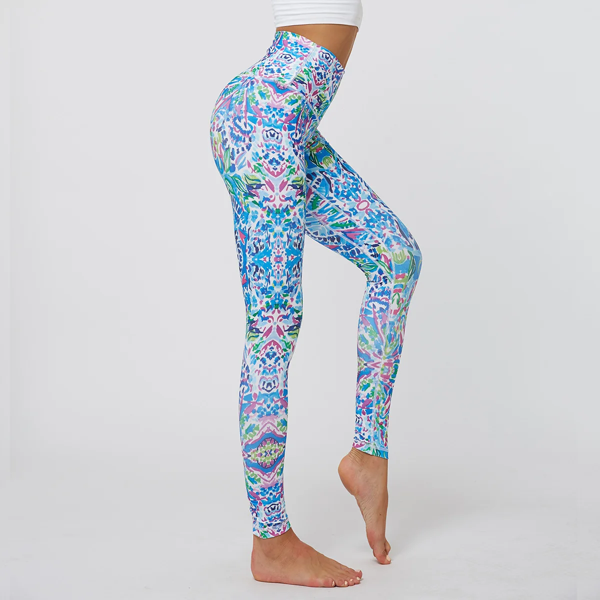 Женские набивные штаны для йоги с кодовым принтом, леггинсы с высокой талией, эластичные спортивные штаны для йоги, персиковые леггинсы для спортзала