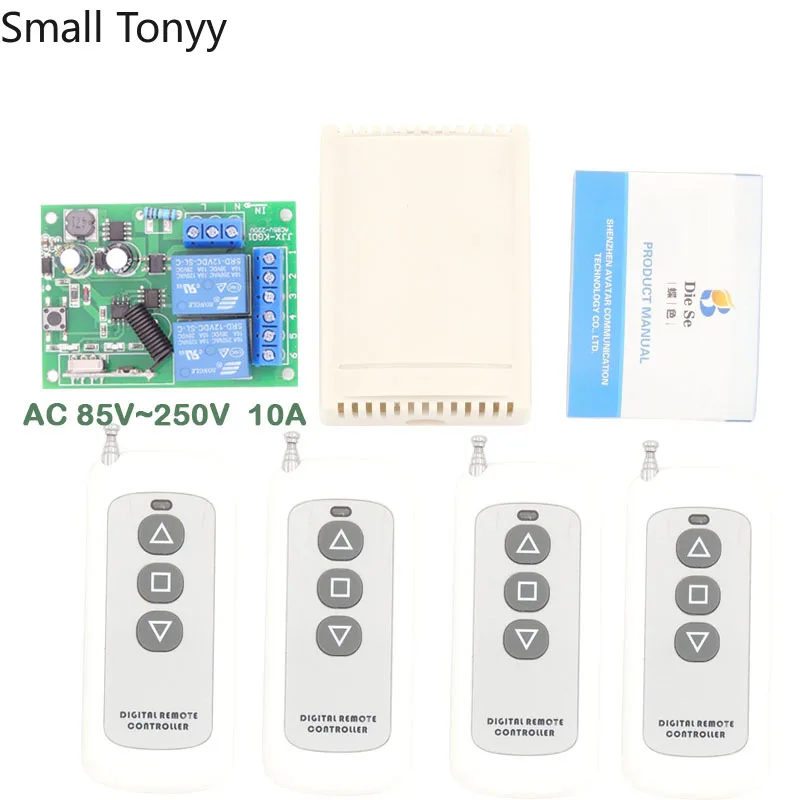 

433MHz Wireless Universal Remote Control AC 220V 10Amp 2200W 2CH rf Relay Receiver and Transmitter for control Motor