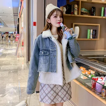 

Denim Women Lamb wool Jackets 2019 Spring-Autumn Short Jean Coats Ladies Street-wear Chic Denim Jacket Womens Stylish Clothes