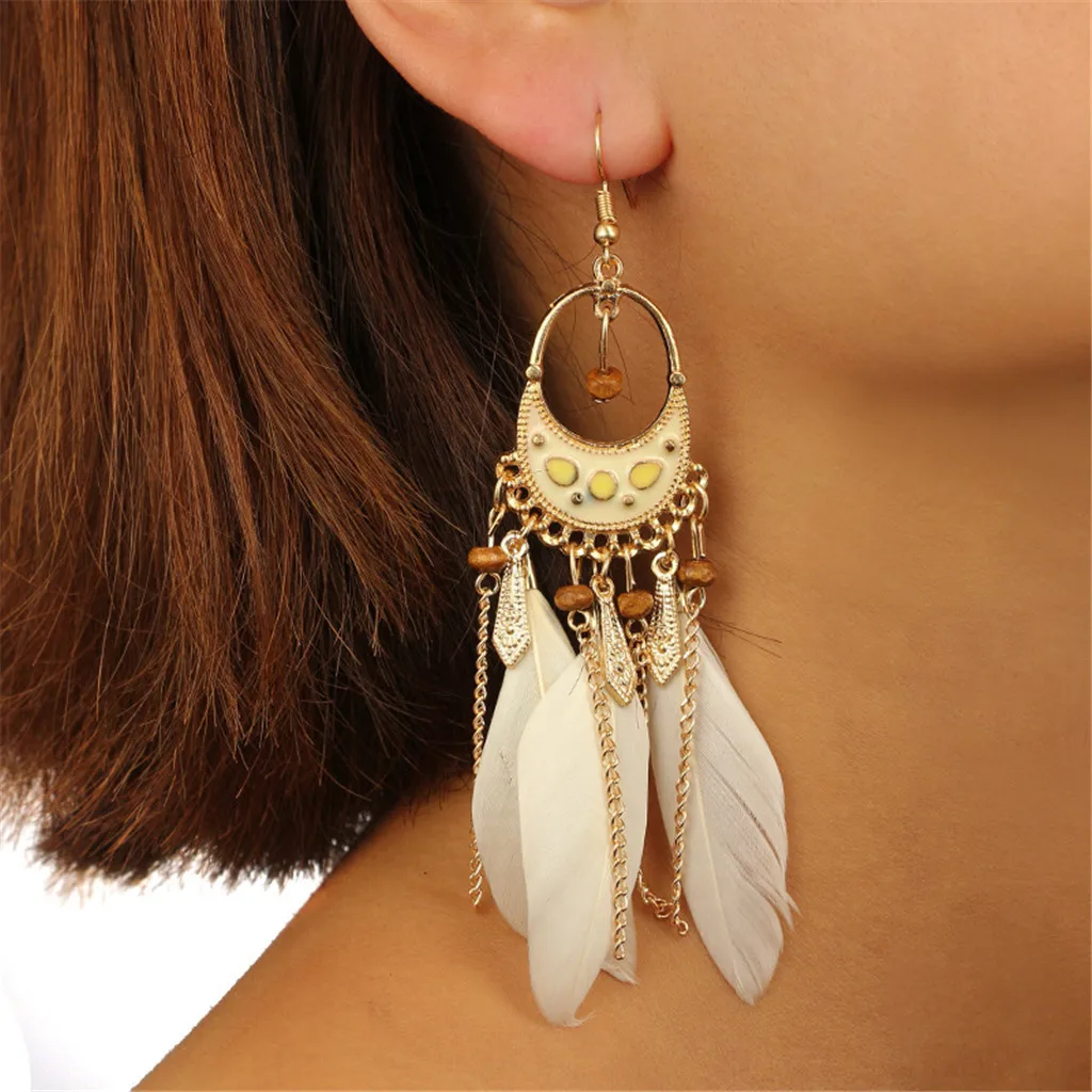 

40-Personality Retro Temperament Earrings Fashion Trend Female Feather Earrings