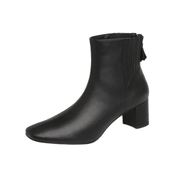 

Layumi's Zipper Up Spring Short Boots Women Genuine Leather Boots For Woman Square Toe Bottes Femme Woman Fashion Short Boots