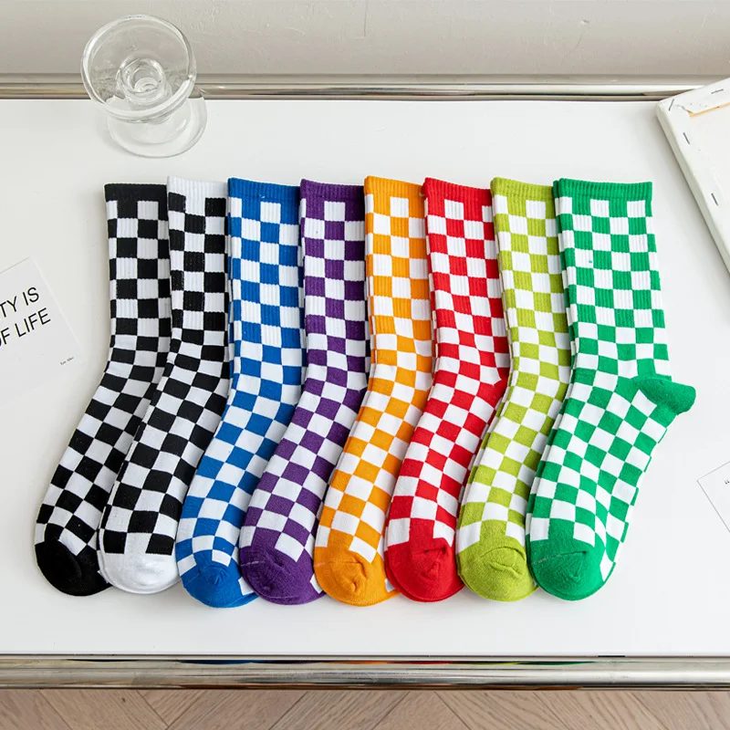 Korea Funky Harajuku Trend Women Checkerboard Socks Geometric Checkered Men Hip Hop Cotton Unisex Streetwear Novelty |