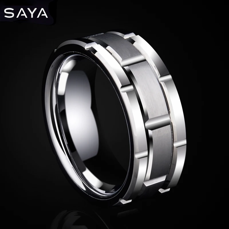 

Men Wedding Ring, 8mm Width Brick Pattern Matte Brushed Surface Engagement Anniversary Tungsten Ring, Free Shipping, Customized