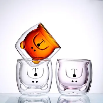 

2-layer Transparent Glass Cup Cartoon Bear Milk Breakfast Mug Lead-Free Heat Resistant Coffee Glass Household Kitchen Drinkware
