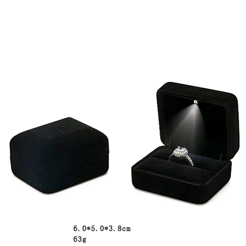 Бархатные светодиодный подсветкой серьги кольцо подарочная коробка свадебные Обручение кольцо ювелирные изделия Дисплей упаковка-органайзер для хранения для Обручение
