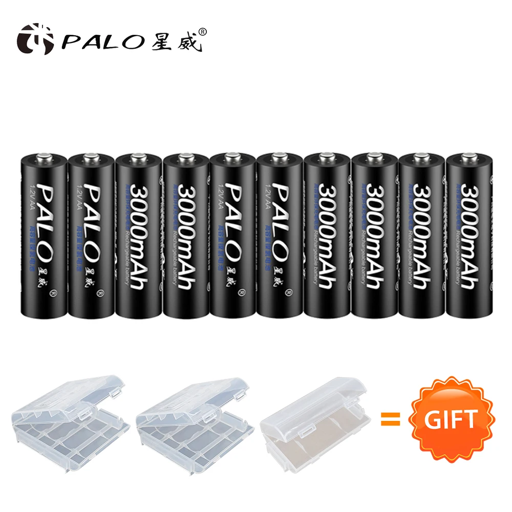 PALO 100% оригинальные 10 шт. 1,2 в Ni-MH AA 3000 мАч аккумуляторы 2A AA перезаряжаемые высокое качество