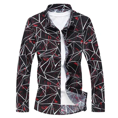 1207 red Новая Осенняя мужская рубашка размера плюс 6XL 6XL разных цветов с цветочным принтом Гавайская приталенная Повседневная рубашка с длинным рукавом Camisa Masculina - Цвет: 1207 red