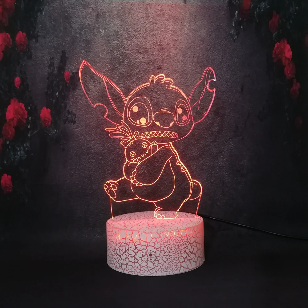 Amore мультфильм аниме креативный стежок держа морковь картина светодиодный малыш ночник 3D 7 цветов блеск USB зарядка акриловая трещина лампа