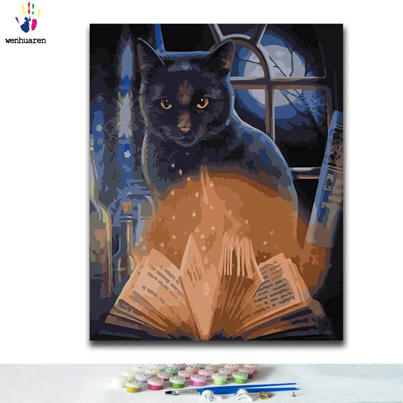 DIY окраска по номерам с изображением черного кота, картины по номерам с комплекты 40x50 защелка