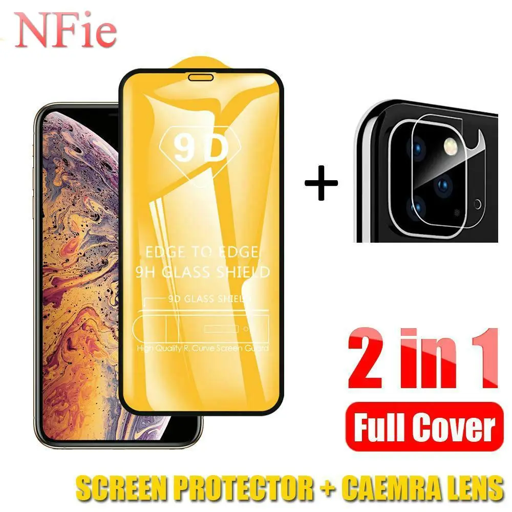 

9D 2 in 1 Back Tempered Glass Film For iPhone 11 Pro Max 2019 X XS MAX XR 8 7 6 6S Plus Screen Protector Glass Back Lens Film