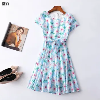 

New 218598 women s summer round collar zipper long dress with short sleeves