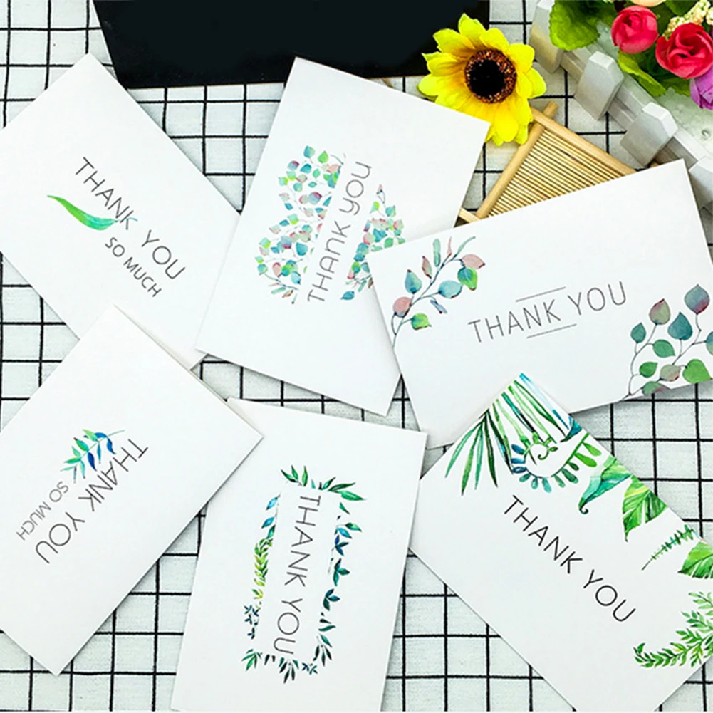  48PC THANK YOU Invitations Cards With Envelope Green Leaves Greeting Cards for Wedding Baby Shower  - 4.00008E+12
