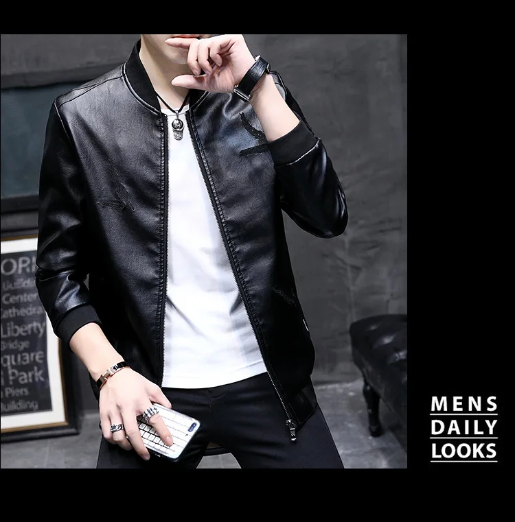Locomotive Leather Coat Men's Spring And Autumn New Style Korean-style Slim Fit Hong Kong Style Youth Thin Coat Casual Black And