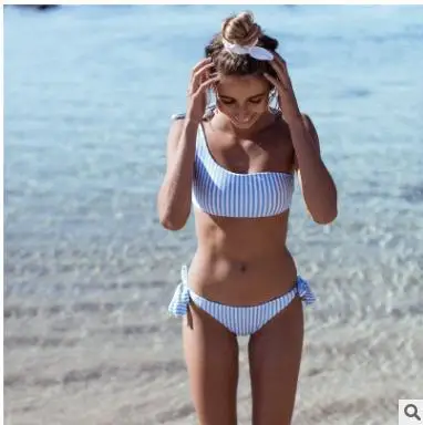 

Swimsuit Women's New Style Striped off-Shoulder Bandage Cloth Bikini WOMEN'S Two-Piece Swimsuit