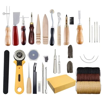 

ABSF Leather Craft Punching Tool Kit Suture Engraving Work Sewing Saddle Groove