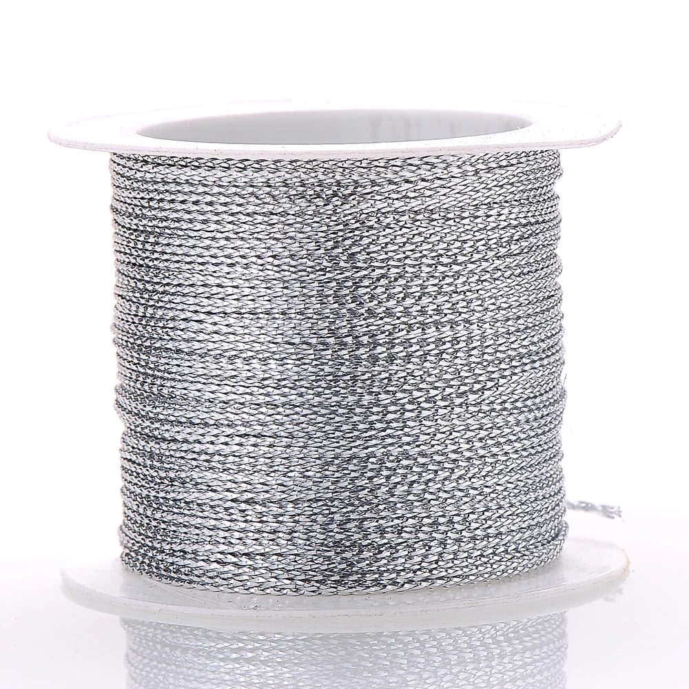 20/40/100M Gold Wire Glitter Thread Tag Rope Round Core-Spun Rope 1mm Diy Making Jewelry Craft Christmas Gift Wrapping Thread 
