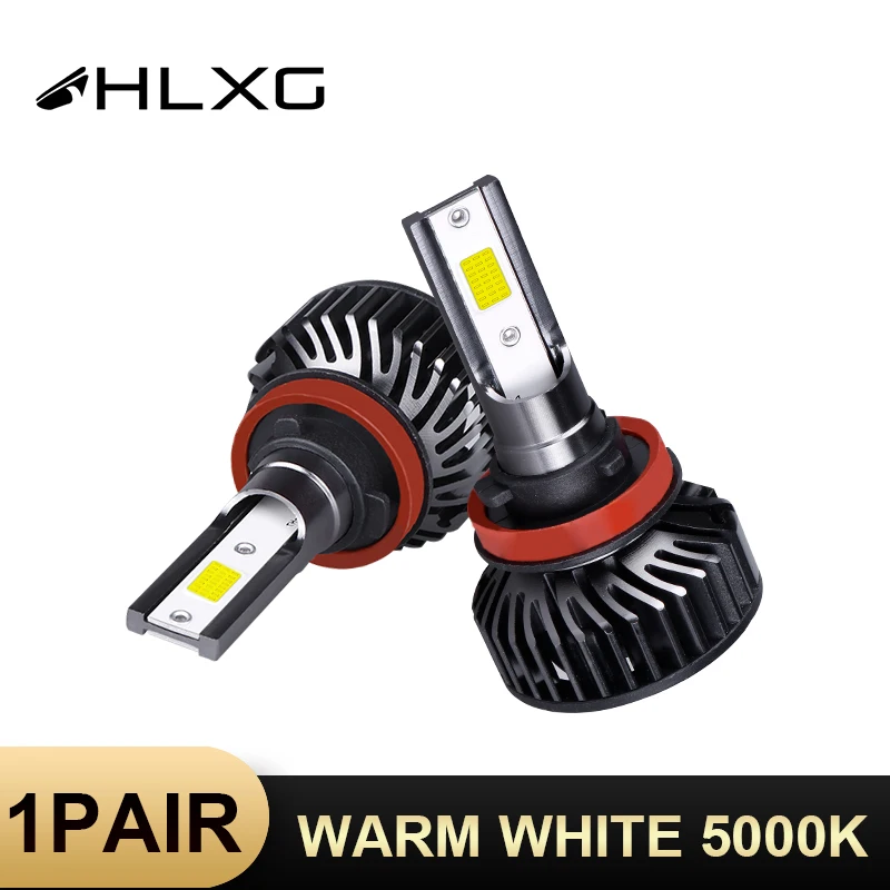 1 pair HLXG H8 Car headlight LED lamps 12V 10000LM Bulb Accessories 5000K Warm White 50W Cob