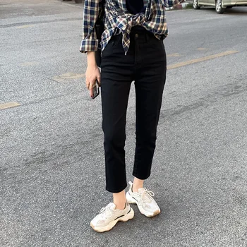 

2020 Spring High-Waisted Elastic Capri Straight-Leg Black Jeans Female New Korean Version Women's Ankle-Length Pants K1750