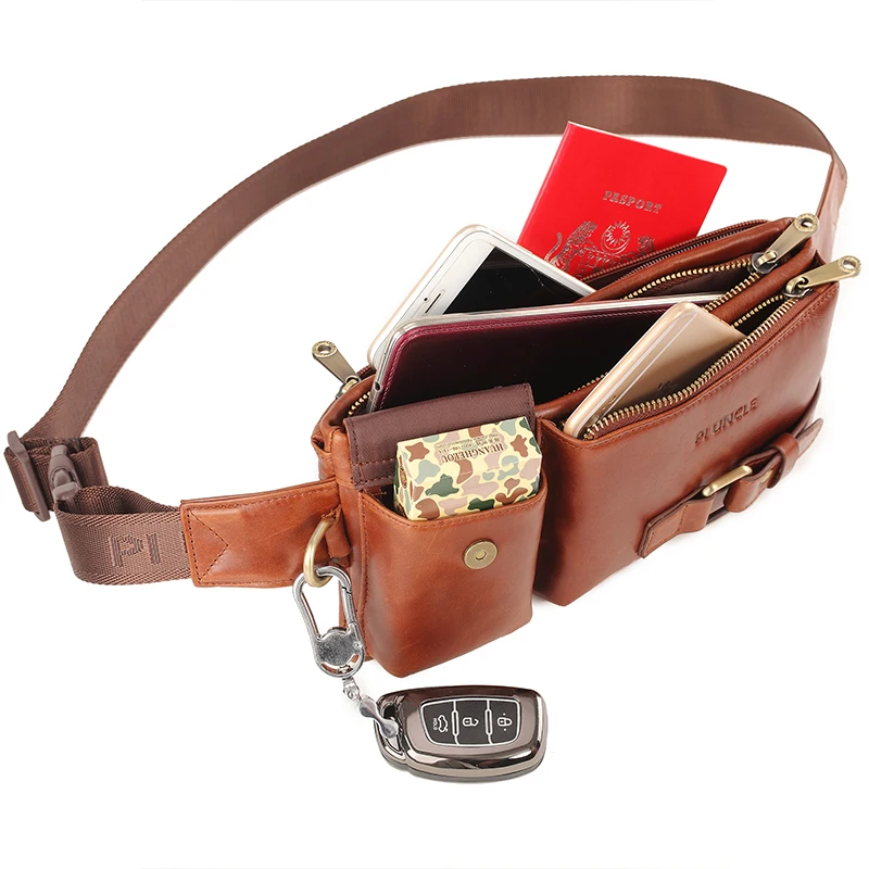 Многослойная поясная сумка из натуральной воловьей кожи для мужчин и женщин