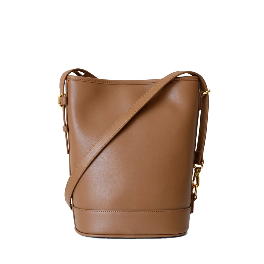 

Simple Large Capacity Leather Bag Bucket Recreational Genuine Leather Handbags Canvas Messenger Bags Women Single Shoulder Pure