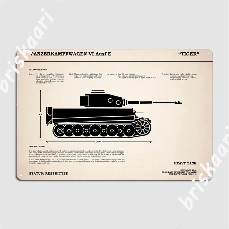 

Tiger Tank Metal Plaque Poster Decoration Cinema Garage Living Room Mural Painting Tin Sign Posters