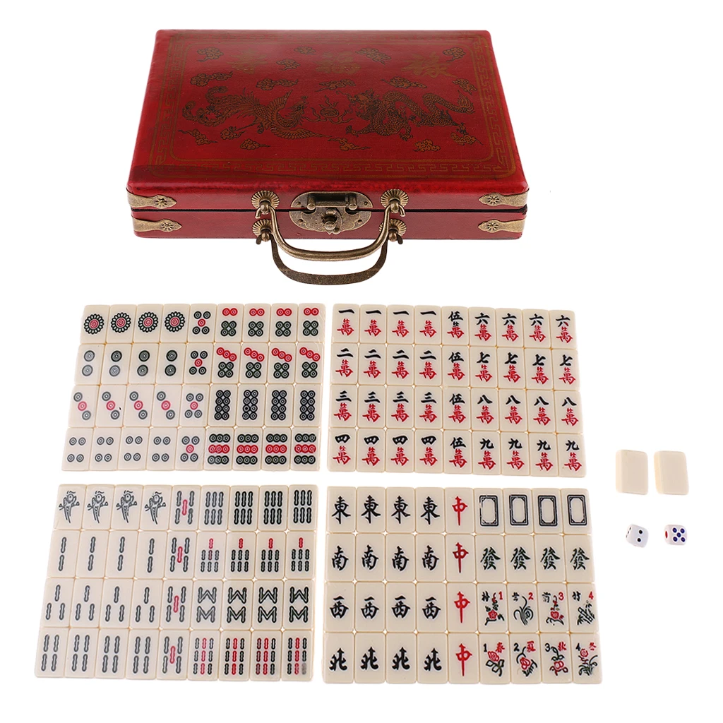 Portable Chinese Antique Mahjong Game Mini Travel Mahjong in Wooden Box Gift