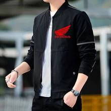 2021 new Fashion Trend Men Bomber Jacket Harajuku Baseball Uniform Honda Red Wing Logo Motorcycle Bike Jacket Men Clothing Coat