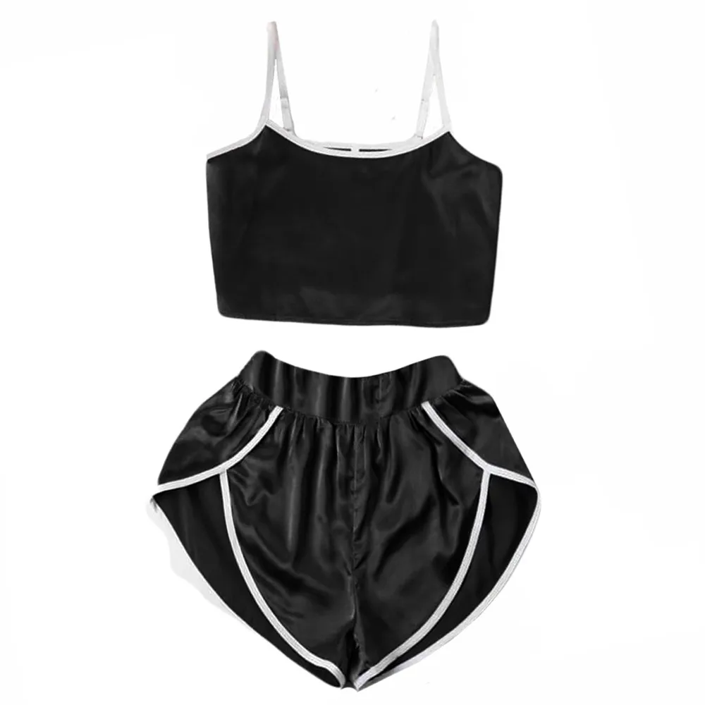 Модная женская пижама ночная рубашка Милое сексуальное белье для девочек черное ночное белье свободные шорты комплект пижамы женские сексуальные B4