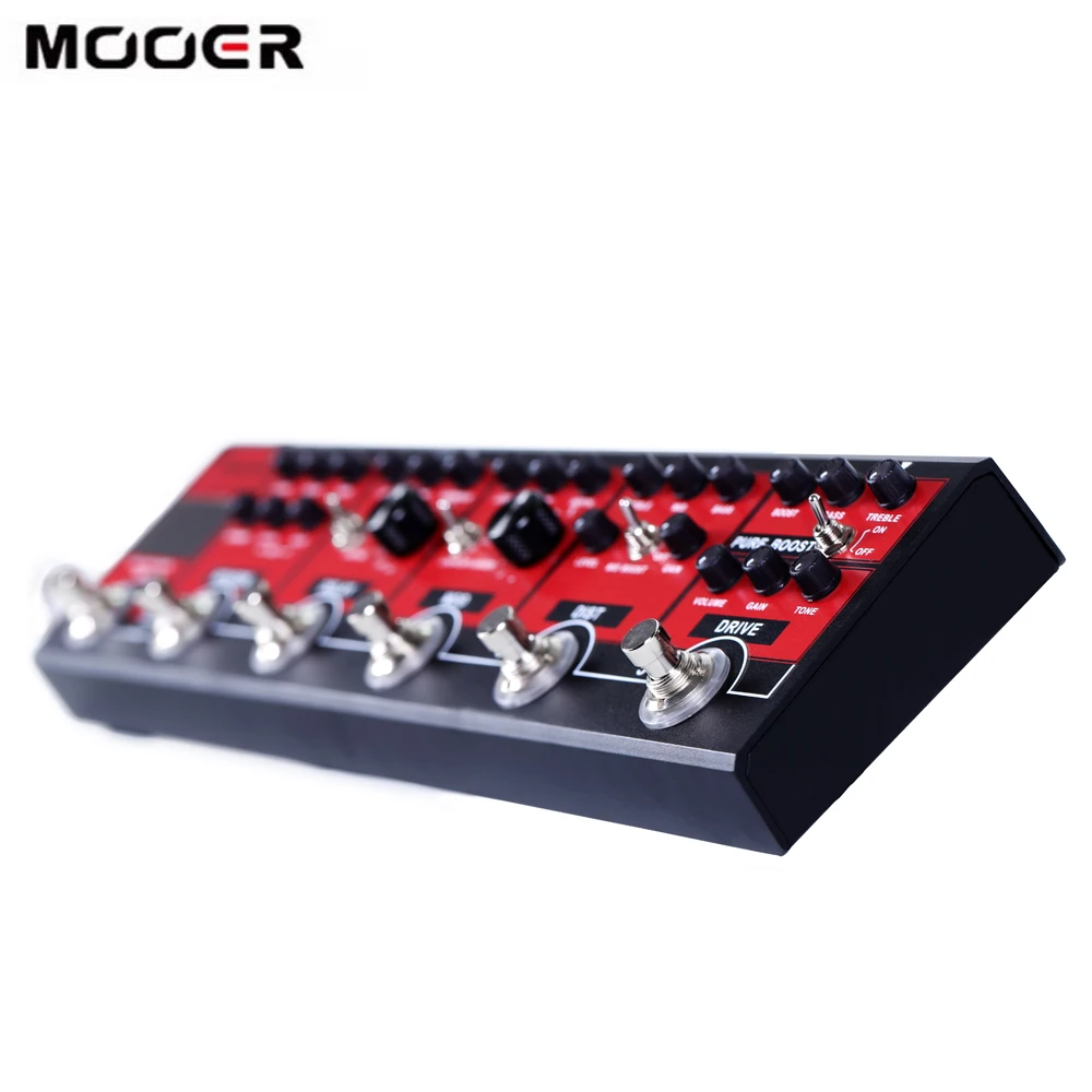 MOOER красный грузовик 6 в 1 комбинированный эффект педаль Boost+ Overdrive+ искажения+ модуляции+ задержка+ реверберации Встроенный тюнер с сумкой в комплекте