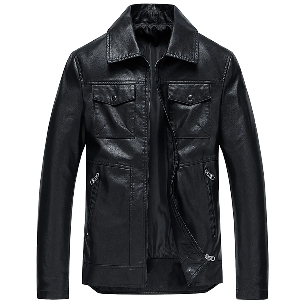 Мужская кожаная куртка кожаная курка мужская jaqueta de couro masculino осенне-зимняя однотонная кожаная куртка с длинными рукавами#3
