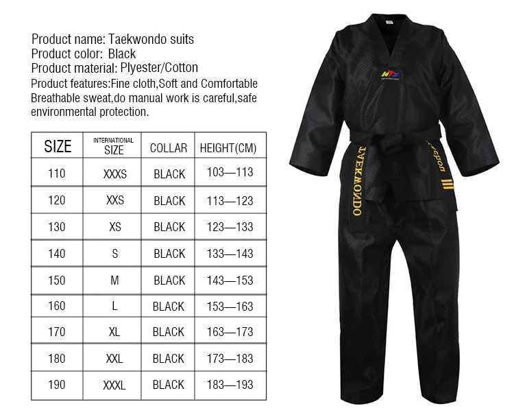 Black Trainer Taekwondo Uniform TKD Long Sleeve Kids Clothes Dobok Adult master Taekwondo brance wtf itf Suits Tae kwon do sets