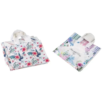 

50Pcs Shopping Portable Hand Plastic Bag Tropical Leaf Flower Plastic Bag 50Pcs Flower Gift Bags Plastic Shopping Bags