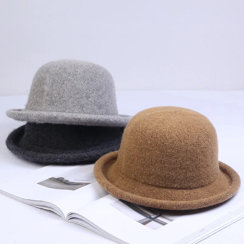 

Korean-style Autumn And Winter Wool Light Board Bucket Hat Simple Versatile Dome Bucket Hat Youth Students Topee nv li mao