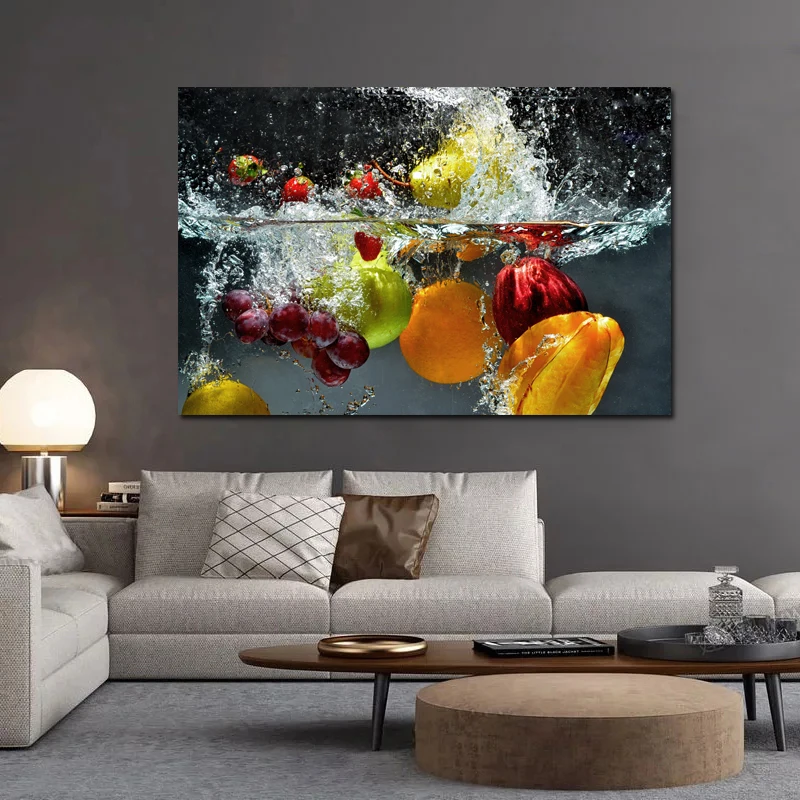 Fruit In Water Art Poster Print Wall Picture Coloring Canvas Painting For Home Kitchen Decoration Unique Gift