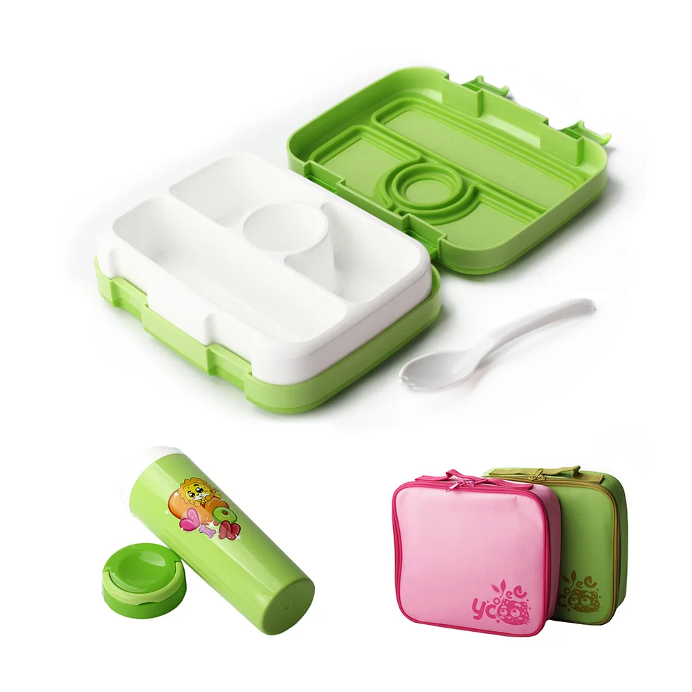 4-Green Set TUUTH мультфильм коробка для завтрака пригодная для использования в микроволновке герметичный BPA Бесплатный комплект контейнеров для завтрака для детей студентов портативный набор коробочек для бэнто с бутылкой - Цвет: 4-Green Set