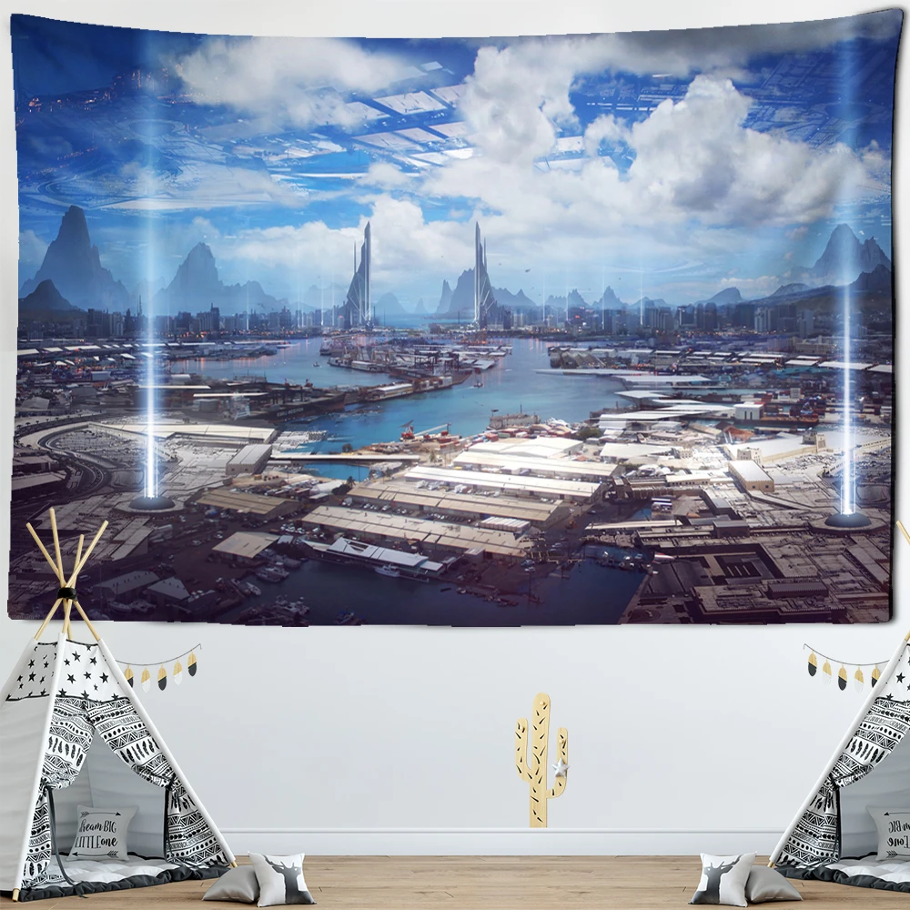 Future Industrial Building Tapestry Wall Hanging Science Fiction Mystery  Bohemian Art Bedroom Home Decor Background Cloth|Tapestry| - AliExpress